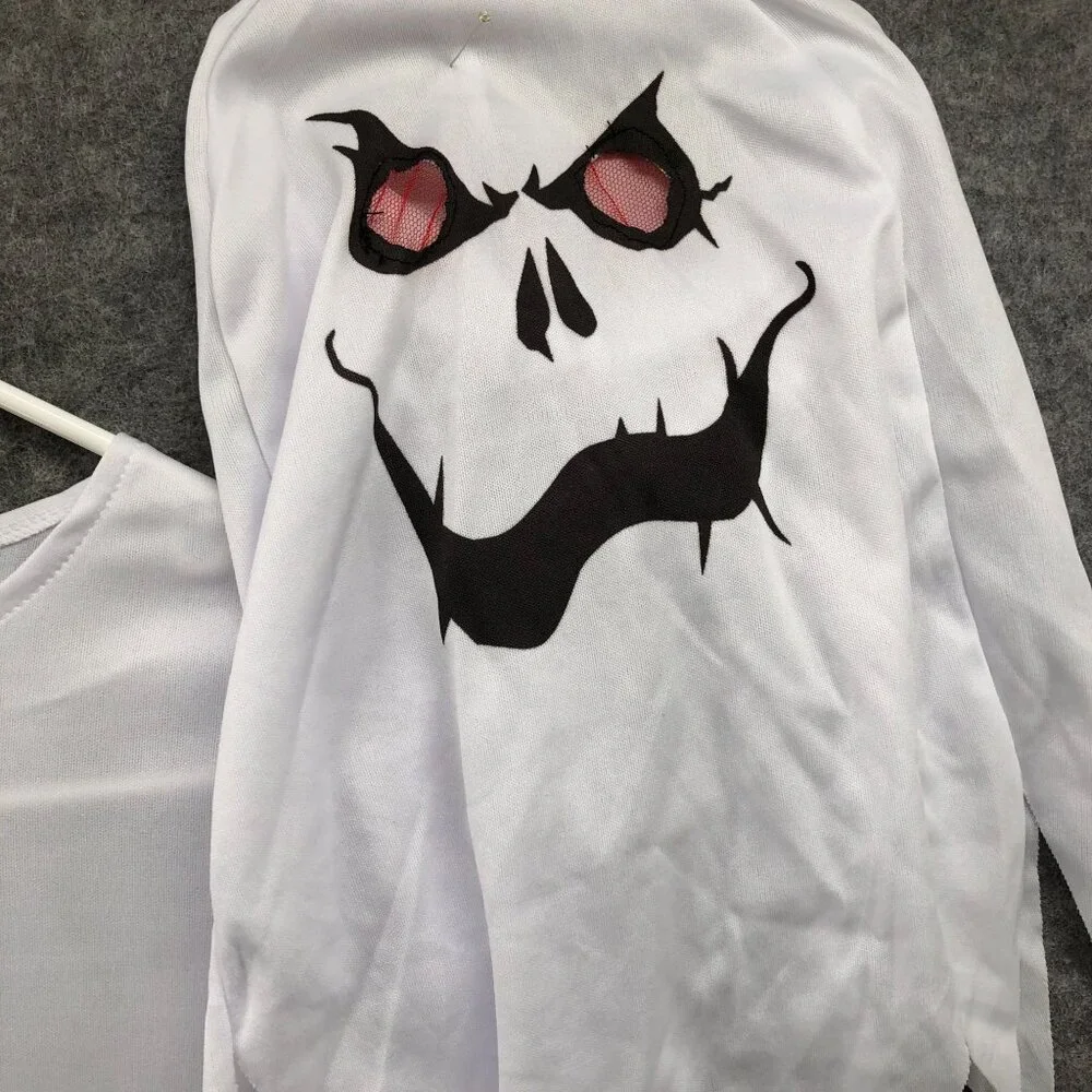 Youth 10-12 Grim Reaper Ghost Costume‎ Halloween White With Mask Boys Girls